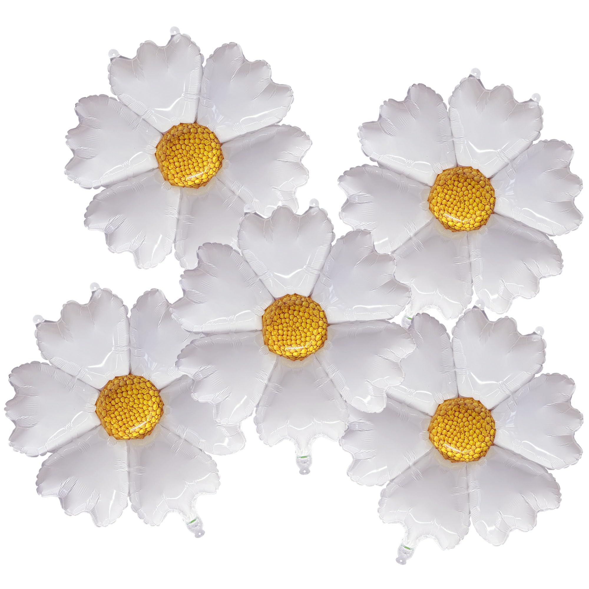 5 Pcs Daisy Flower Foil Mylar Balloons - White Groovy Boho Style, Ideal for Birthday, Wedding, Shower Party Decorations & Supplies
