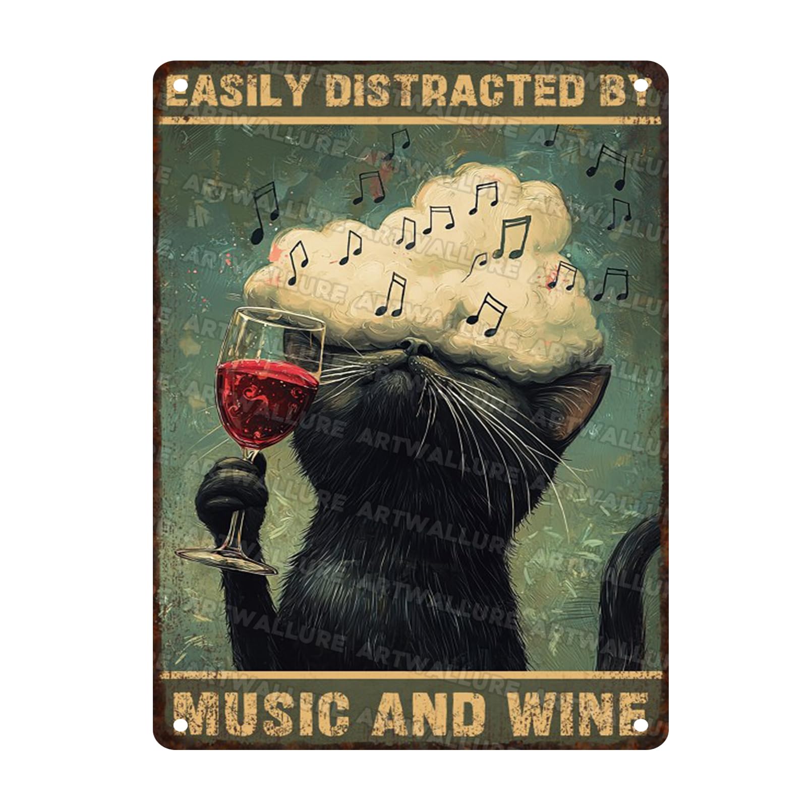 Vintage Black Cat Vinyl Record Tin Plaque Retro Music Lover Decor Wine Cellar Wall Art Rustic Iron Painting 12x16inch