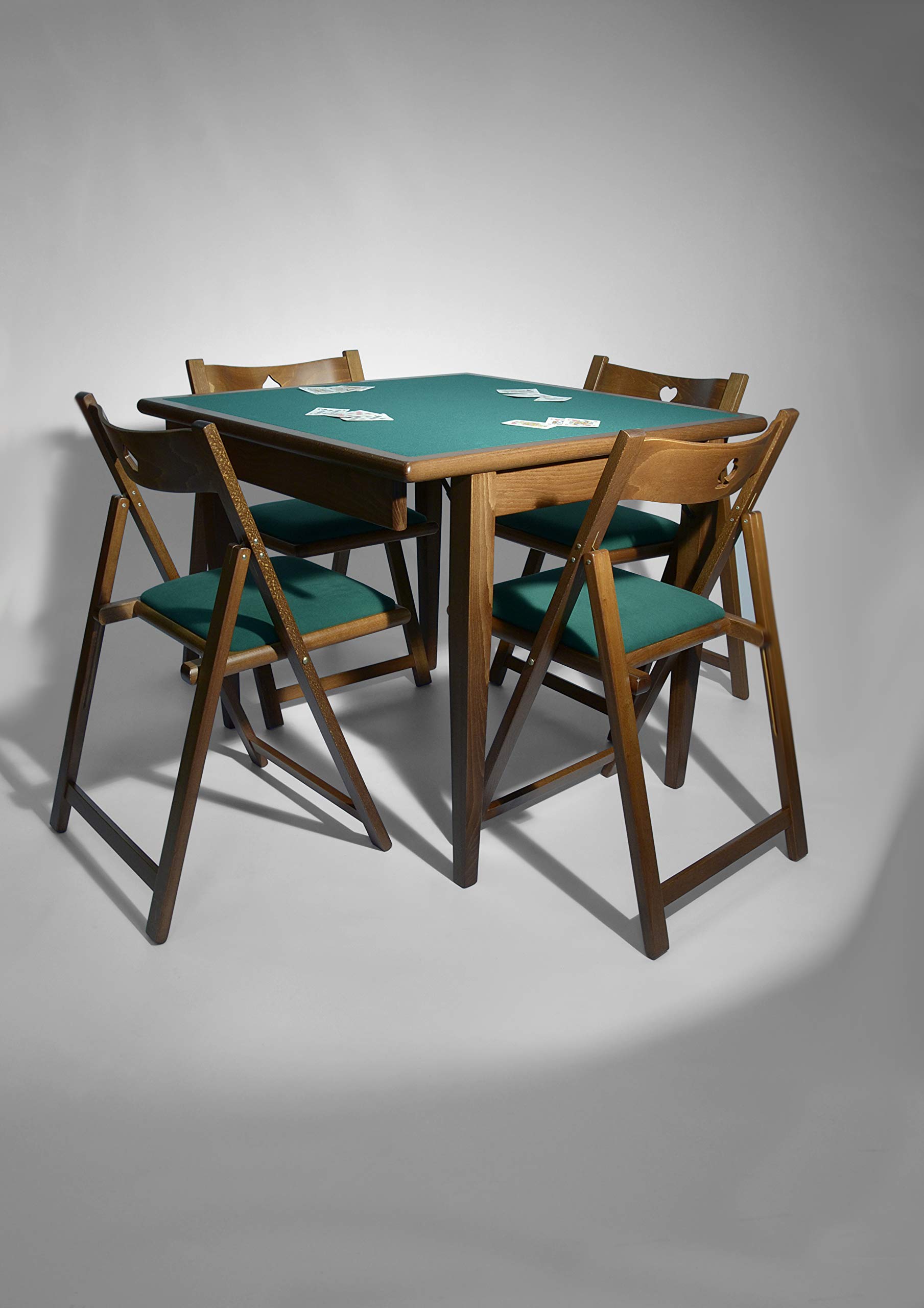 Mesa de Juego Poker Karn – Mesa Cuadrada 90x90 cm Plegable en Haya Maciza con Paño Verde – Mesa de Cartas Ahorraespacio