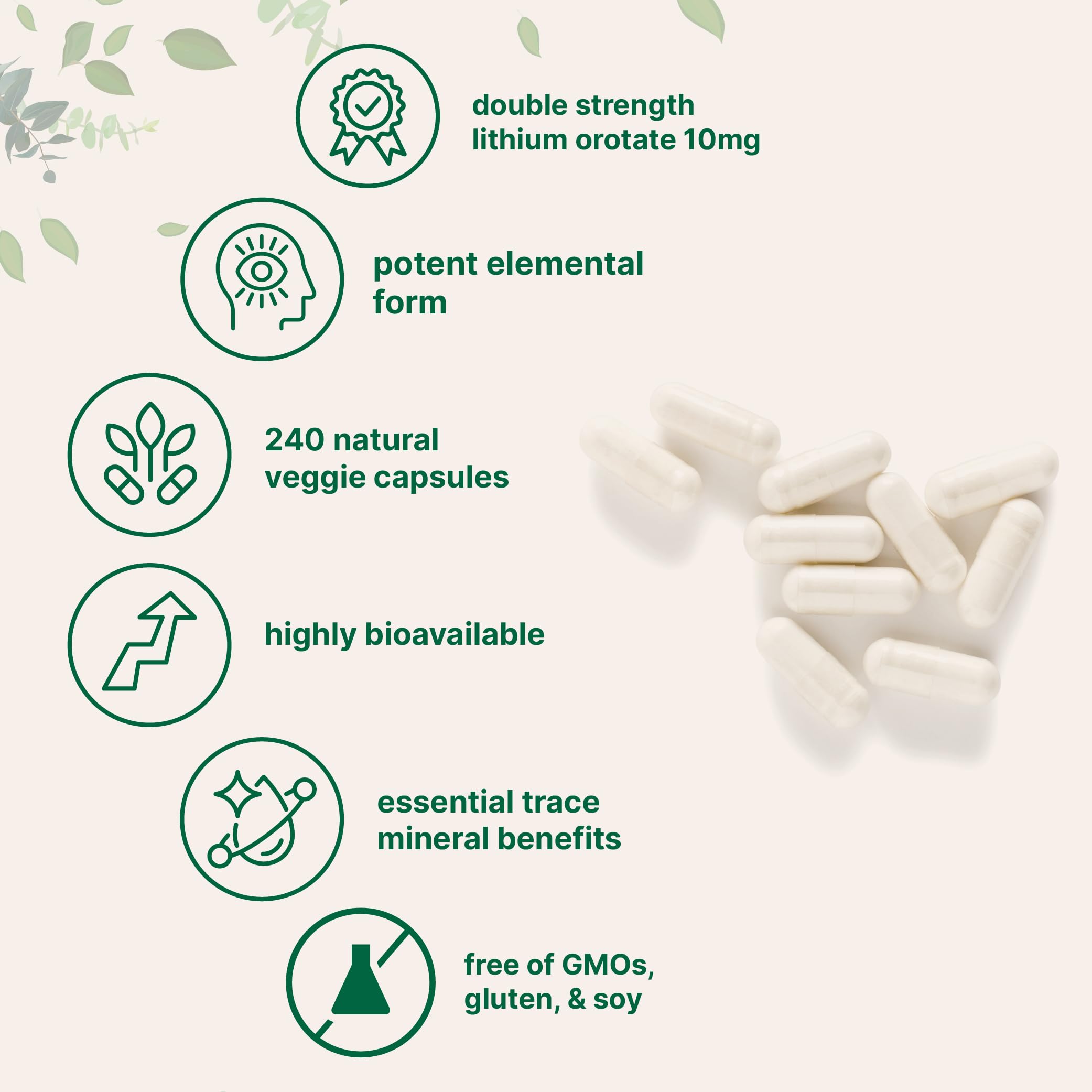 Lithium Orotate 10mg, 240 Veggie Capsules | 5mg Per Capsules | High Bioavailability Trace Mineral | Healthy Aging, Brain Supplement, & Mood Support | Non-GMO, Gluten Free — Amazon image 3