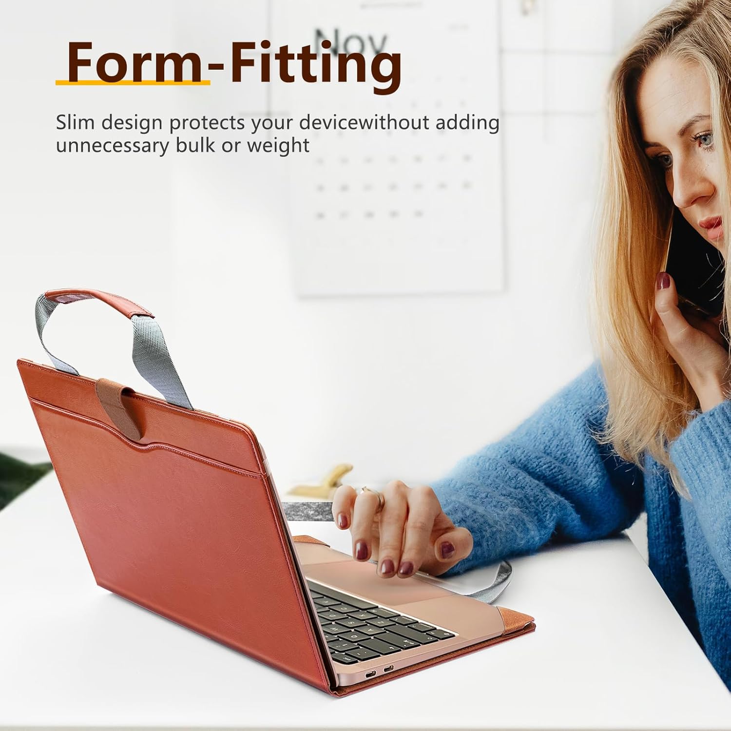 Sleeve Case Cover for MacBook Air 13.6 A3113 A2681 M2 M3, MacBook Air 13 A2337 M1/A2179/ A1932, MacBook Pro 13 A2338 (M2 M1)/A2289/A2251/A2159/A1989 /A1708/A1706, MacBook Briefcases, Brown - Image 6