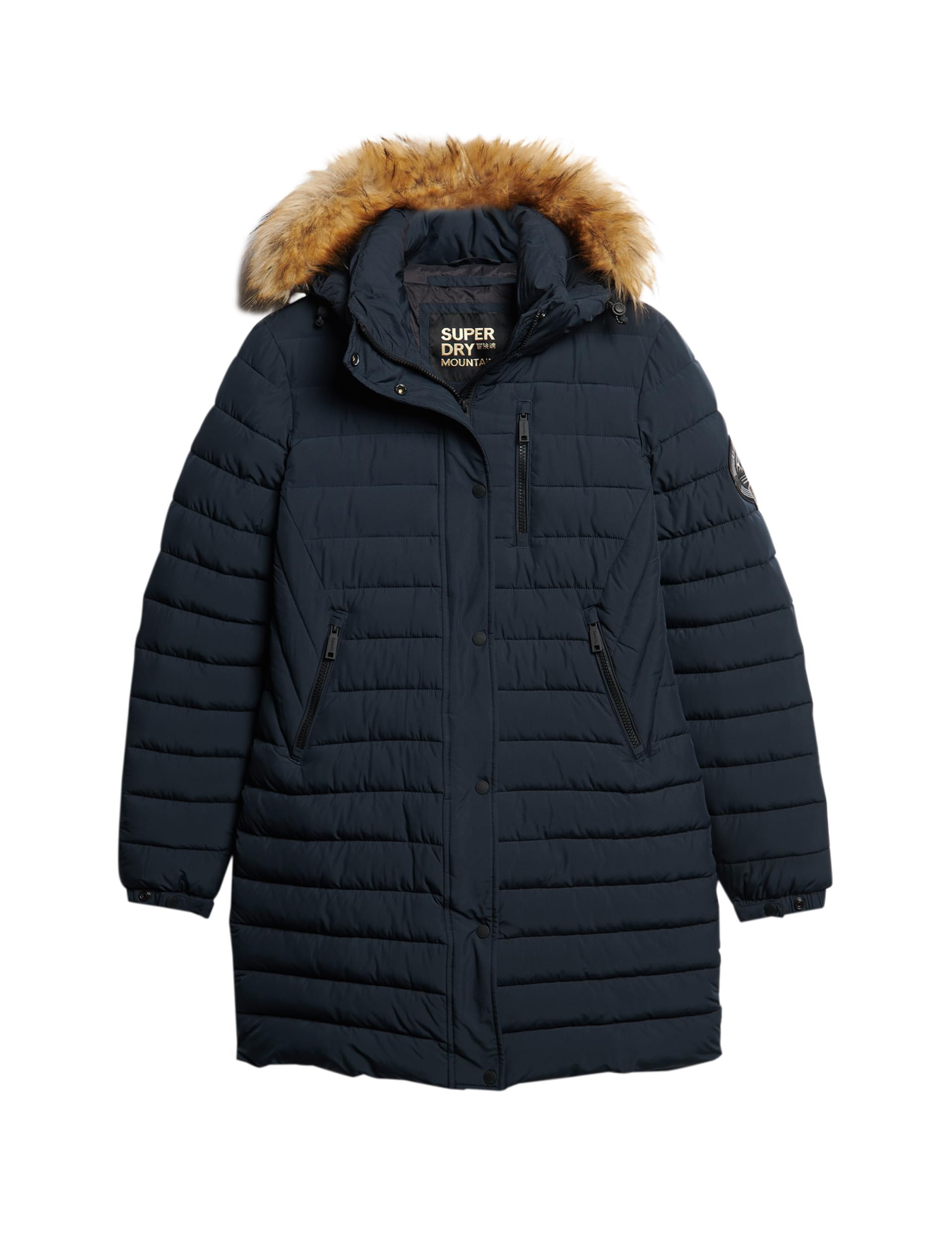 Superdry COAT FUJI HOODED MID LENGTH PUFFER Nordic Chrome Navy 8 Women, Nordic Chrome Navy, UK 8
