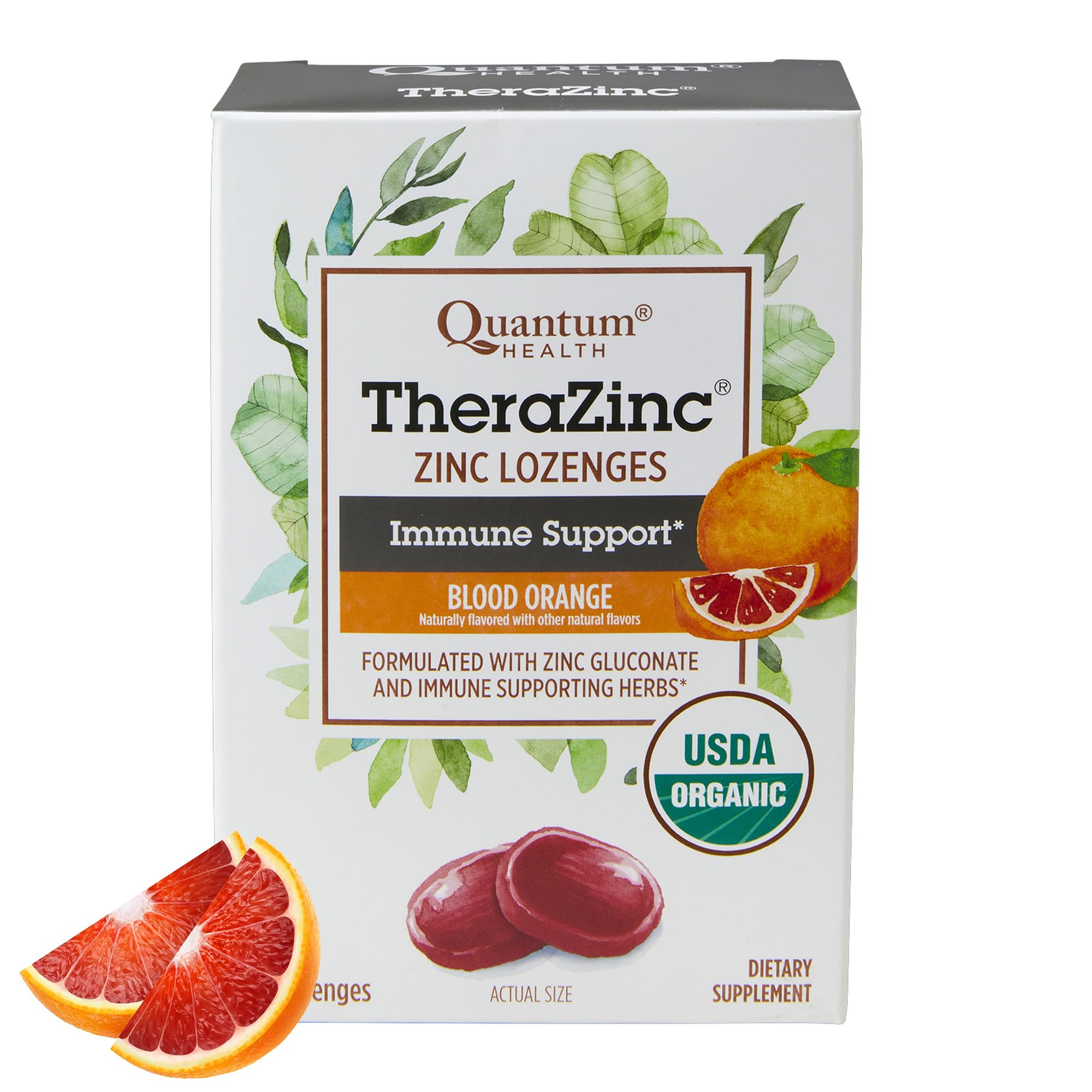 Health TheraZinc Organic Zinc Lozenges Echinacea & Honey Immune Support for Adults & Kids 12+ Naturally Flavored Blood Orange Fast Relief with No Aftertaste - 25 Count