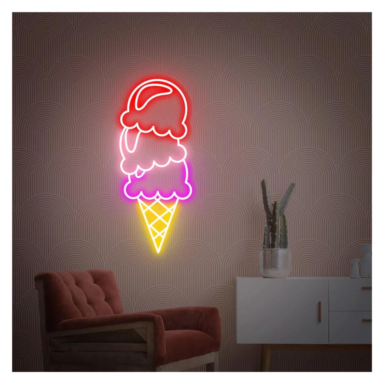 LEMST Signs Lamp Ice Cream Neon Sign Adjustable Brightness Lights for Shop Wall Decor 25cmx46cm(D)