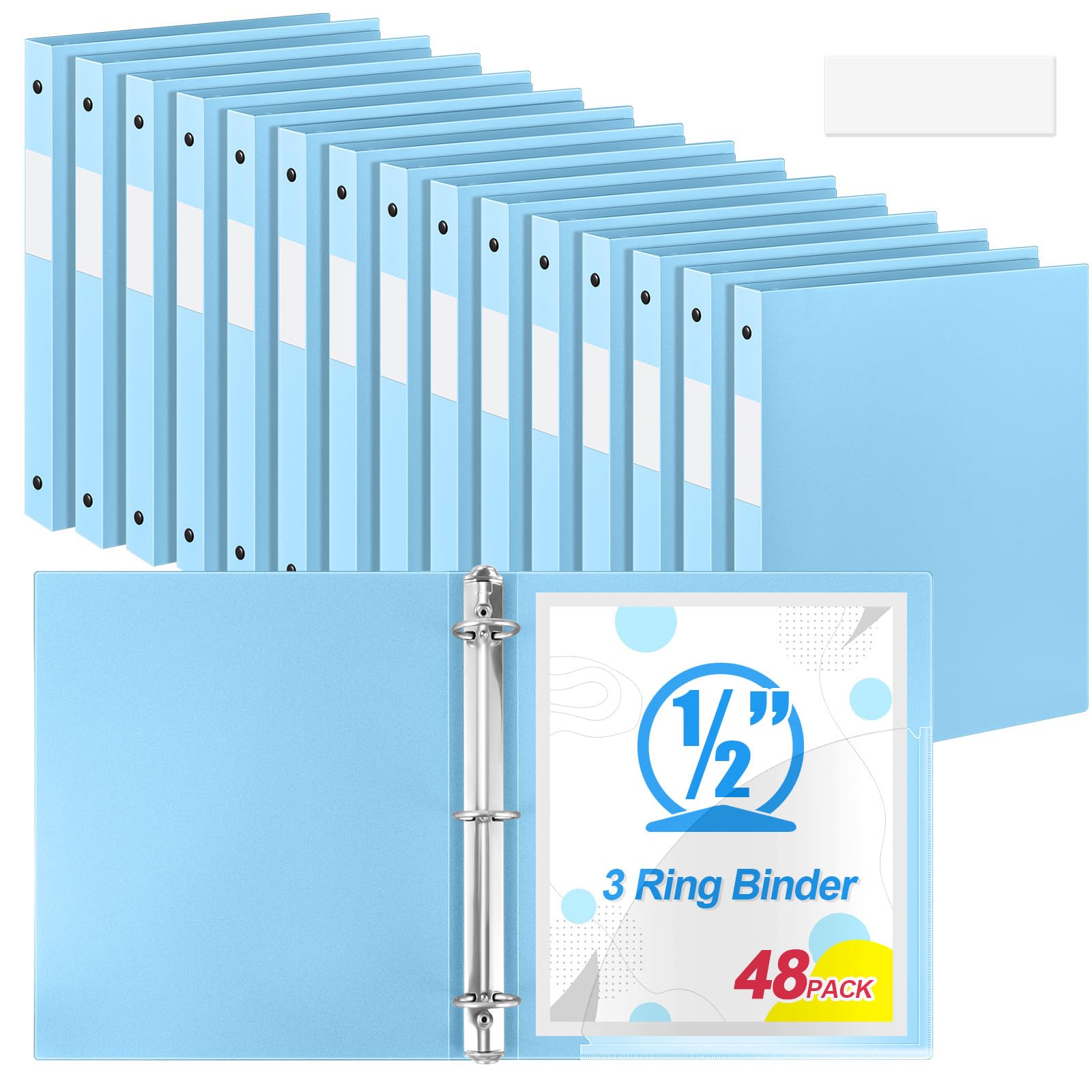 Henoyso 48 raccoglitori a 3 anelli da 1,3 cm, con tasche, capacità 100 fogli, per raccoglitori da 21,6 x 27,9 cm, per forniture scolastiche, ufficio o organizzazione (azzurro)