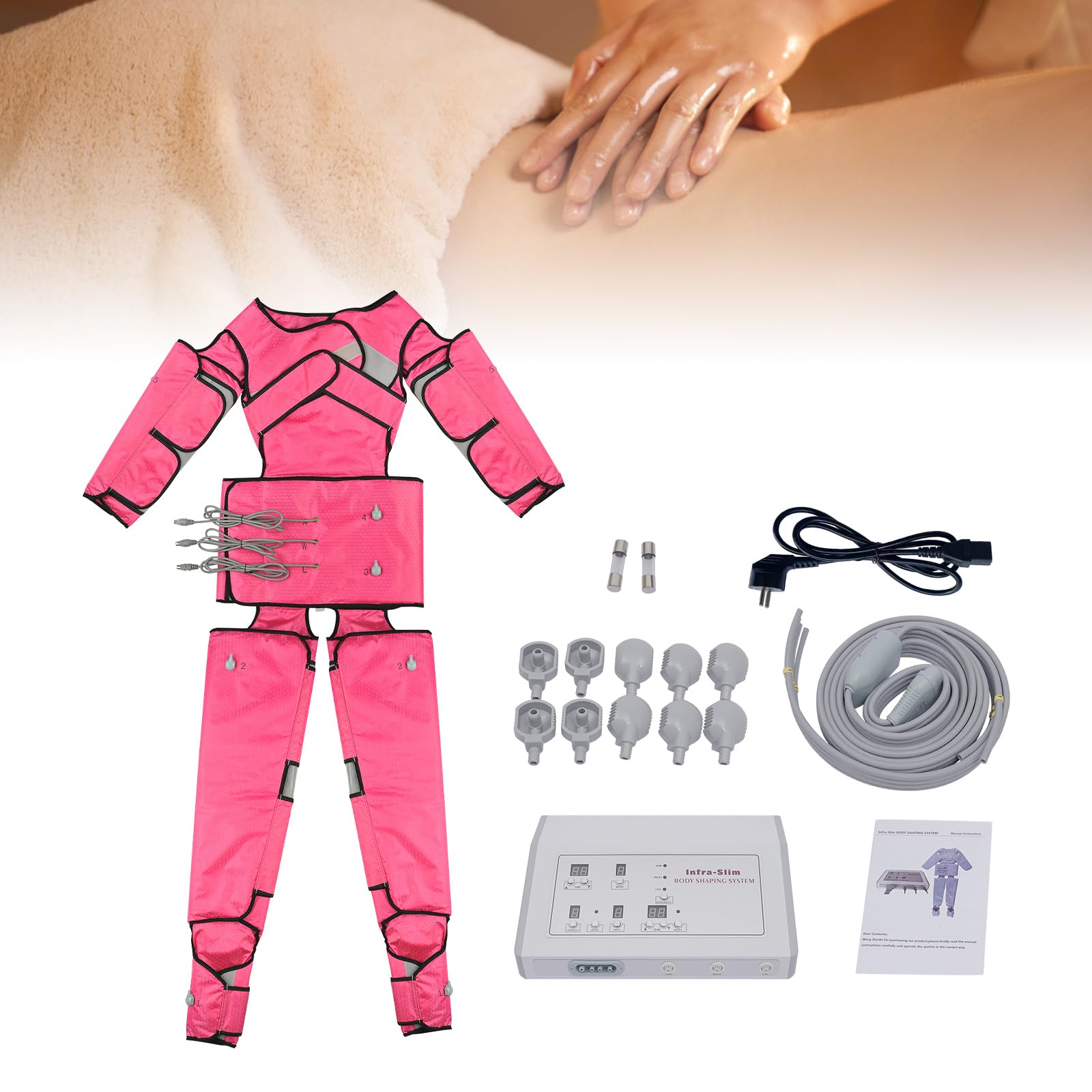 Urządzenie do drenażu limfatycznego, 400 W, 220 V, nadmuchiwany masażer podciśnieniowy, cellulit, kompletny zestaw, różowy