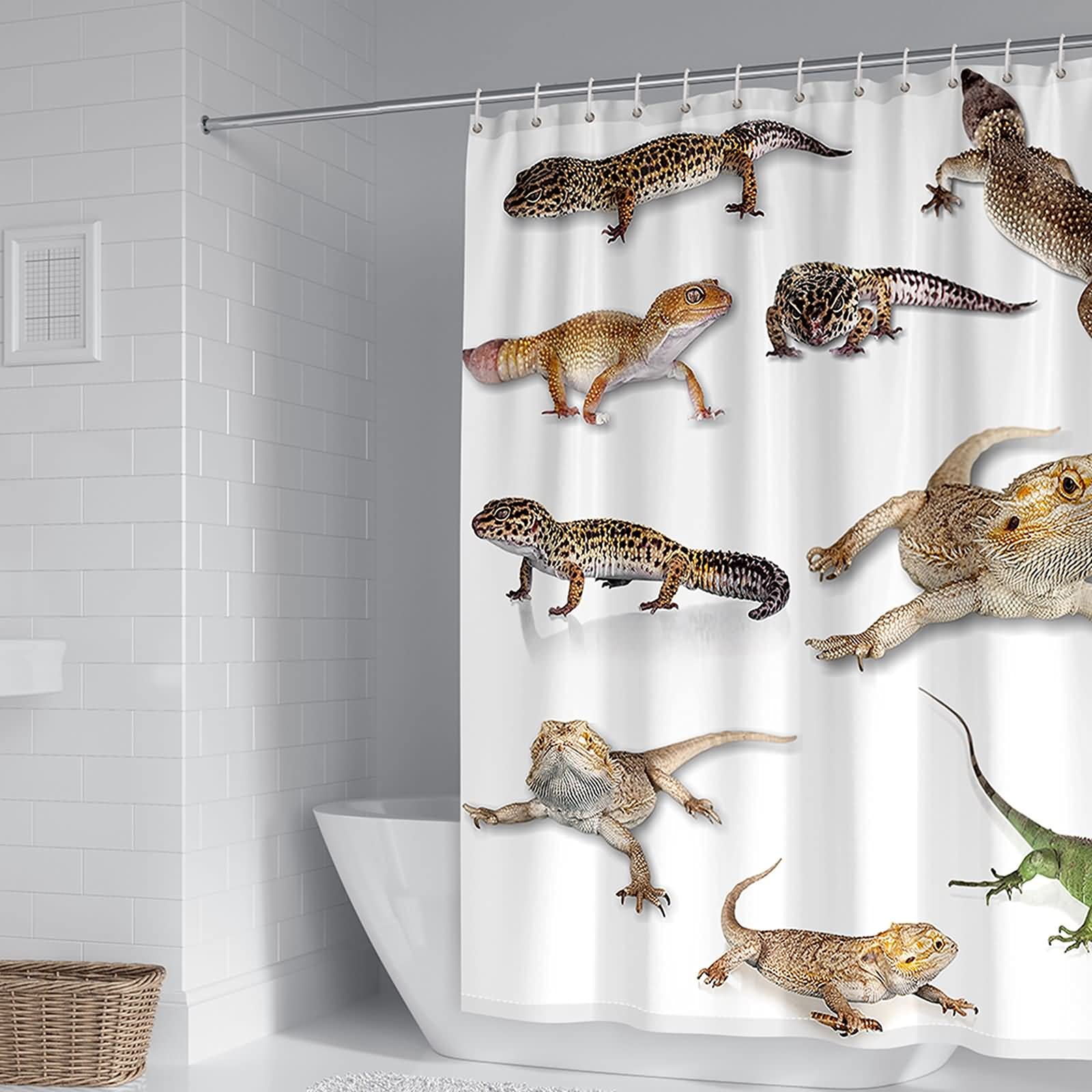 Rideau de douche 180x200cm en polyester anti moisissure avec jolis motifs de lézards