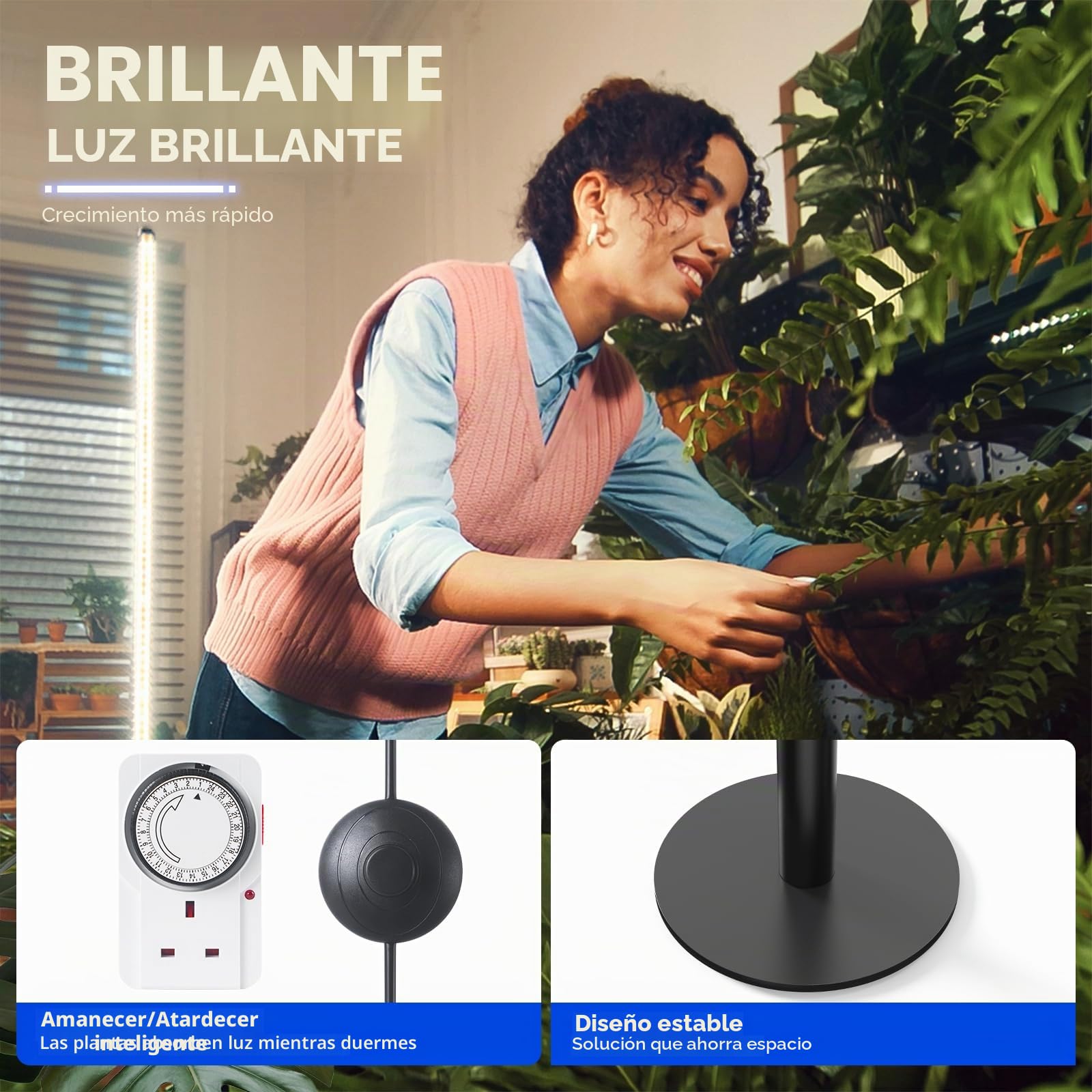 Barrina T10 Pro - Luz de cultivo de pie con temporizador, 42 W, 169 LED, luces de crecimiento verticales de espectro completo para plantas de interior, amplia cobertura, 115 cm a 165 cm de altura con