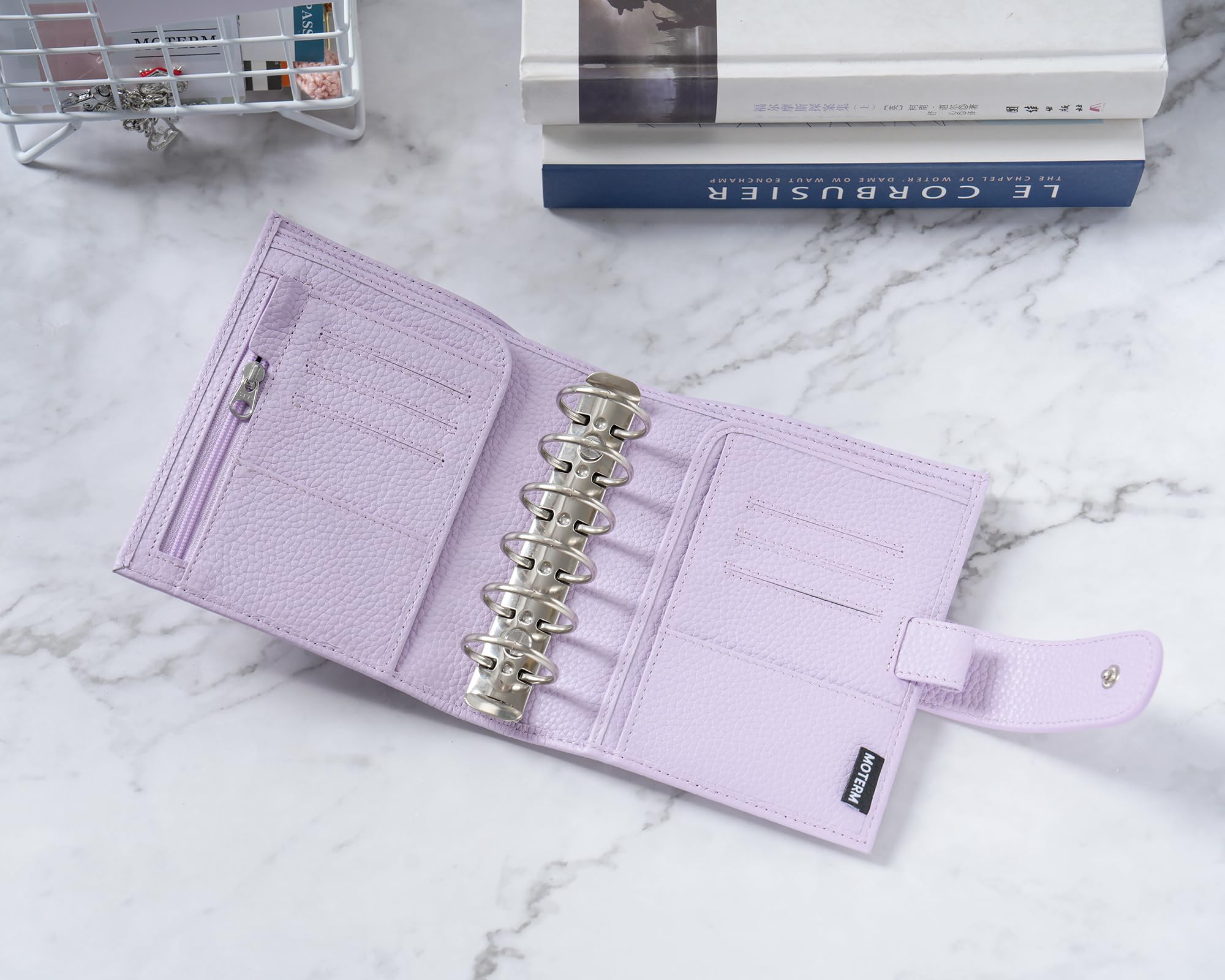 Moterm Pocket Luxe Ring Planer– Echtes Leder Binder Organizer (Kiesel-Lavendel, 30mm Ring)