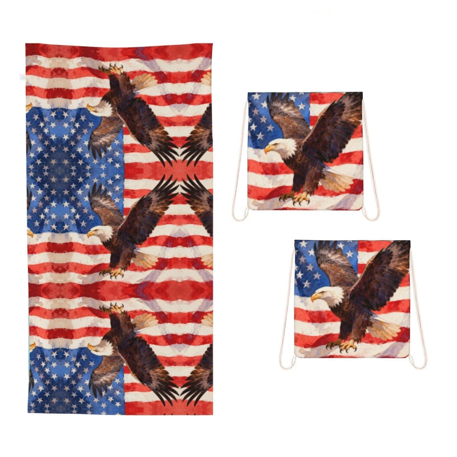 CNTDBU Veteran Eagle Badge 2 in 1 Packable Towel Bag-Large Beach Towel with Stuff Sack, Super Absorbent Microfiber Travel Towel for Pool