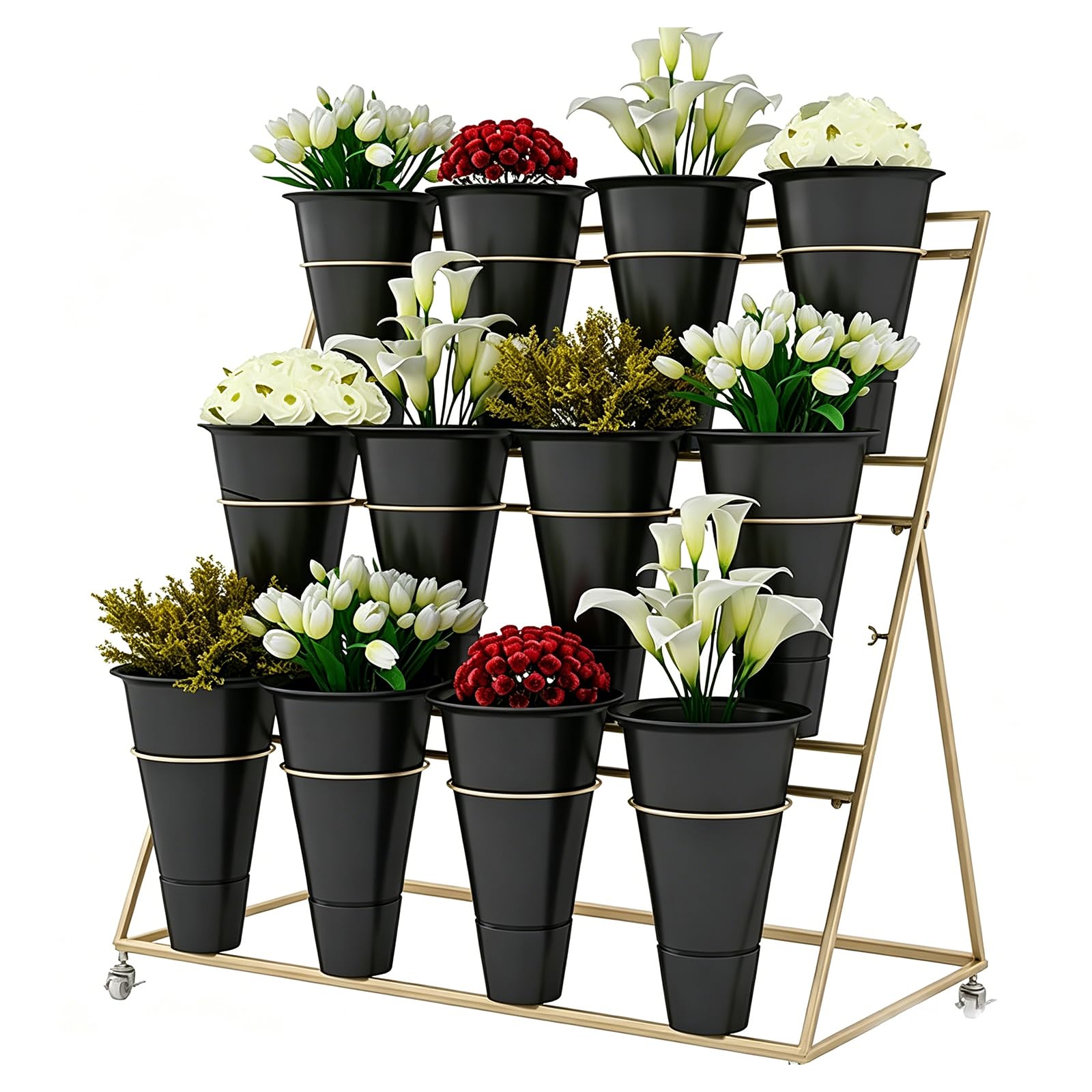 ATRBNCX 3 Layer Rolling Plant Stand With 12 Pots, Mobile Flower Bucket Rack