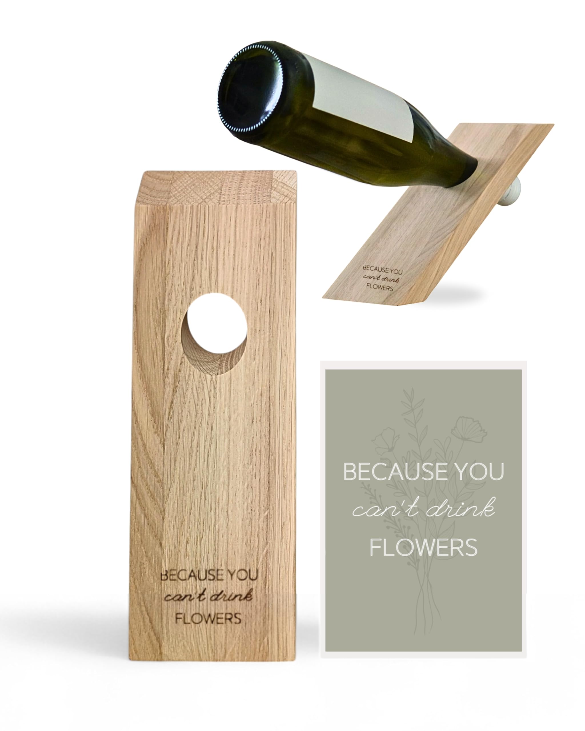 Livlig53 LIVLIG Porte-bouteilles en bois de chêne gravé, cadeau pour les amateurs de vin, partenaire, anniversaire, merci - pour de nombreux moments uniques