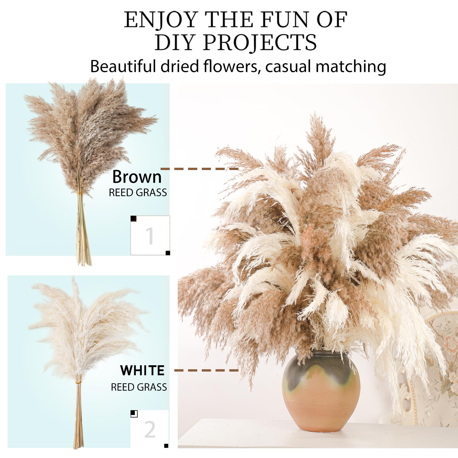 28" inch 20 Stems Brown Pampas Grass Decor Tall - Natural Fluffy Pompas Grass Bulk Tall Pampas Grass for Floor Vase - Boho Decor Home Decor Wedding Decor Event Decorï¼ŒGift