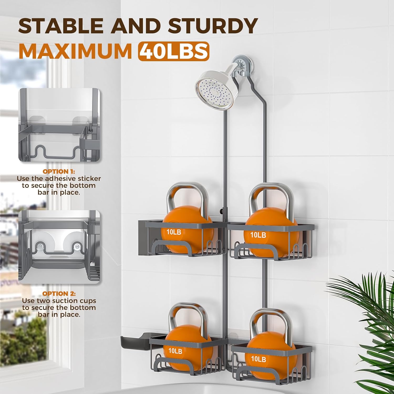 REINHARDT Split Shower Caddy Hanging for Handheld Showerheads, Grey image 3