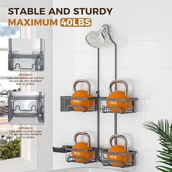 REINHARDT Split Shower Caddy Hanging for Handheld Showerheads, Grey