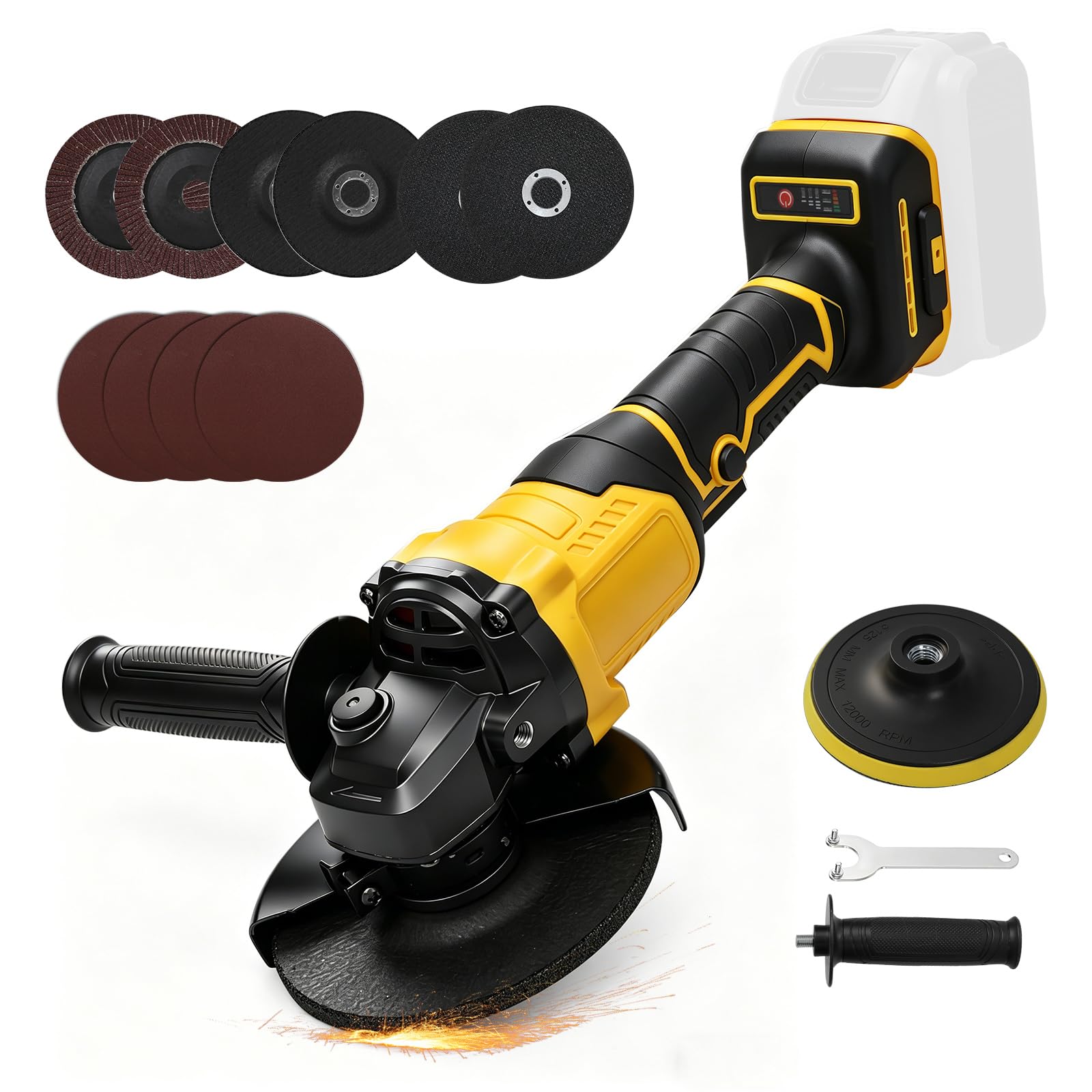 Brushless Cordless Angle Grinder with 125mm Disc Diameter, 125mm Angle Grinder Compatible with Dewalt 20V Battery, 3-Speed 8500 RPM for Cutting Grinding & Polishing
