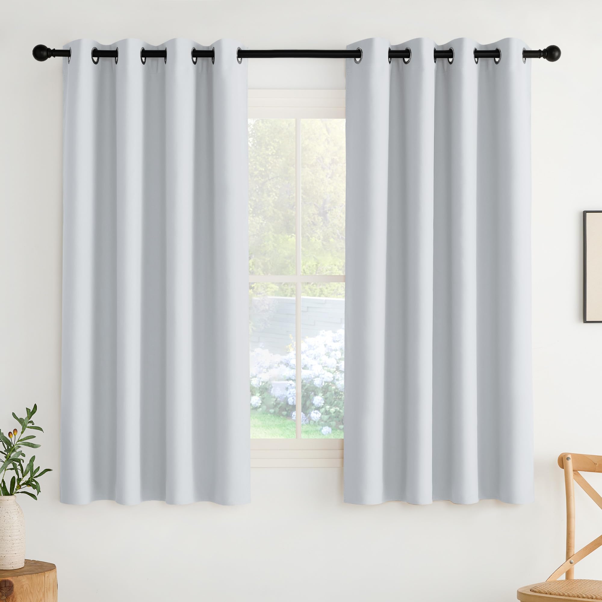 NICETOWN Room Darkening Draperies Curtains Panels, 2 Panels Greyish White W52 x L63