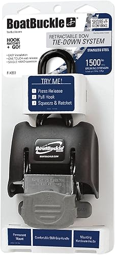 Miniatura 10 de BoatBuckle Correa de Amarre Retráctil para Popa – Correa de Trinquete Retráctil Atornillable para Remolque de Barco, Hebilla de Barco Reemplazable