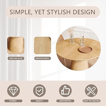 Round Dining Table for 4, Modern 43 Natural Wood Grain Dining Table with Cone Pedestal Base, Round Kitchen Table for Living Room, Kitchen, Dining Room, Natural