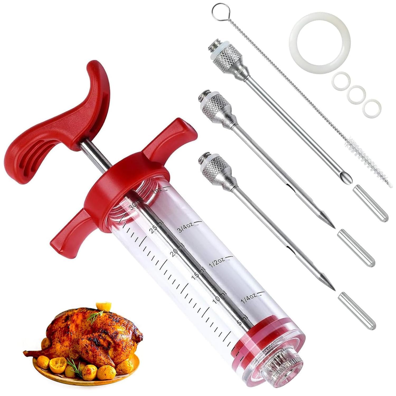 Plastic Meat Injector Syringe Kit - 30ml Marinade Injector, Durable BBQ Seasoning Syringe for Flavorful Meats - Ideal for Turkey, Chicken, Beef, and Pork