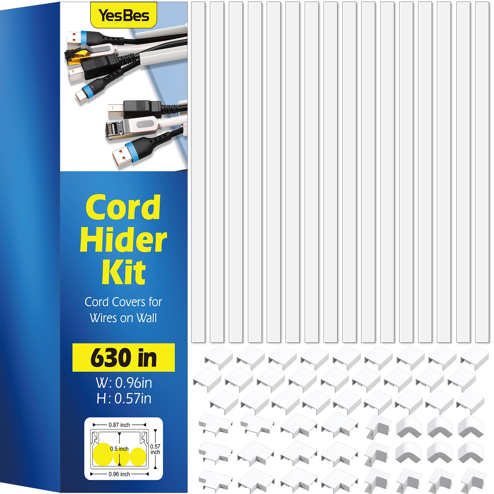 Sponsored Ad - 630in Cord Hider Kit, Paintable Cable Raceway, Cord Covers for Wires on Wall, Cord Hider for Wall Mount tv, tv Cable Hider Wall kit, Wire Covers for Cords, 40X L15.7in X W0.96in X H0.57in, White