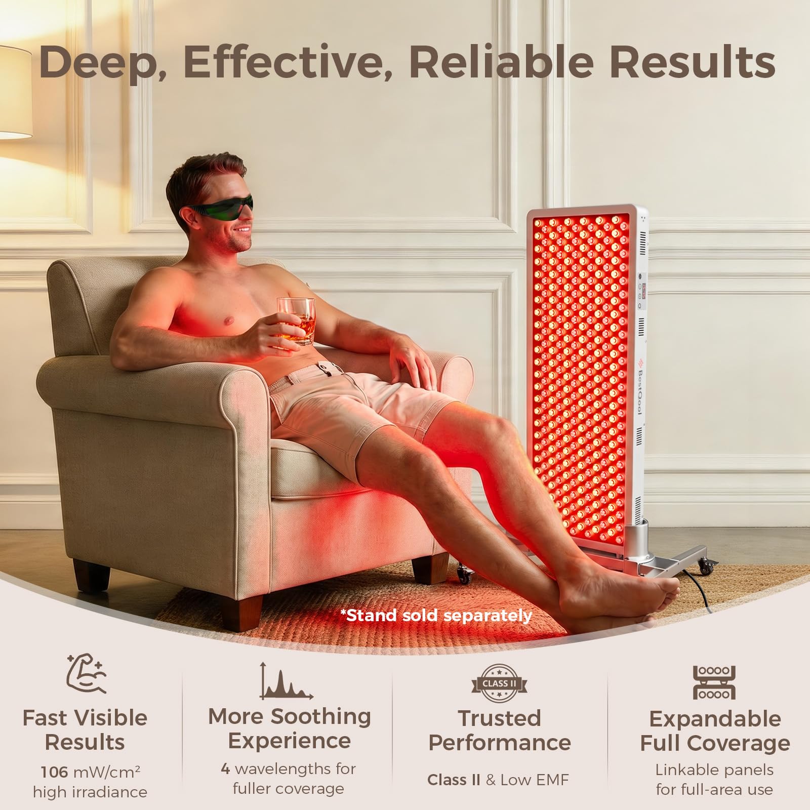 BestQool appareil à lumière rouge, lampe à lumière rouge à large surface avec 4 longueurs d’onde, panneau à lumière rouge à double puce de qualité élite avec 300 LED. 500 W. Design modulaire.