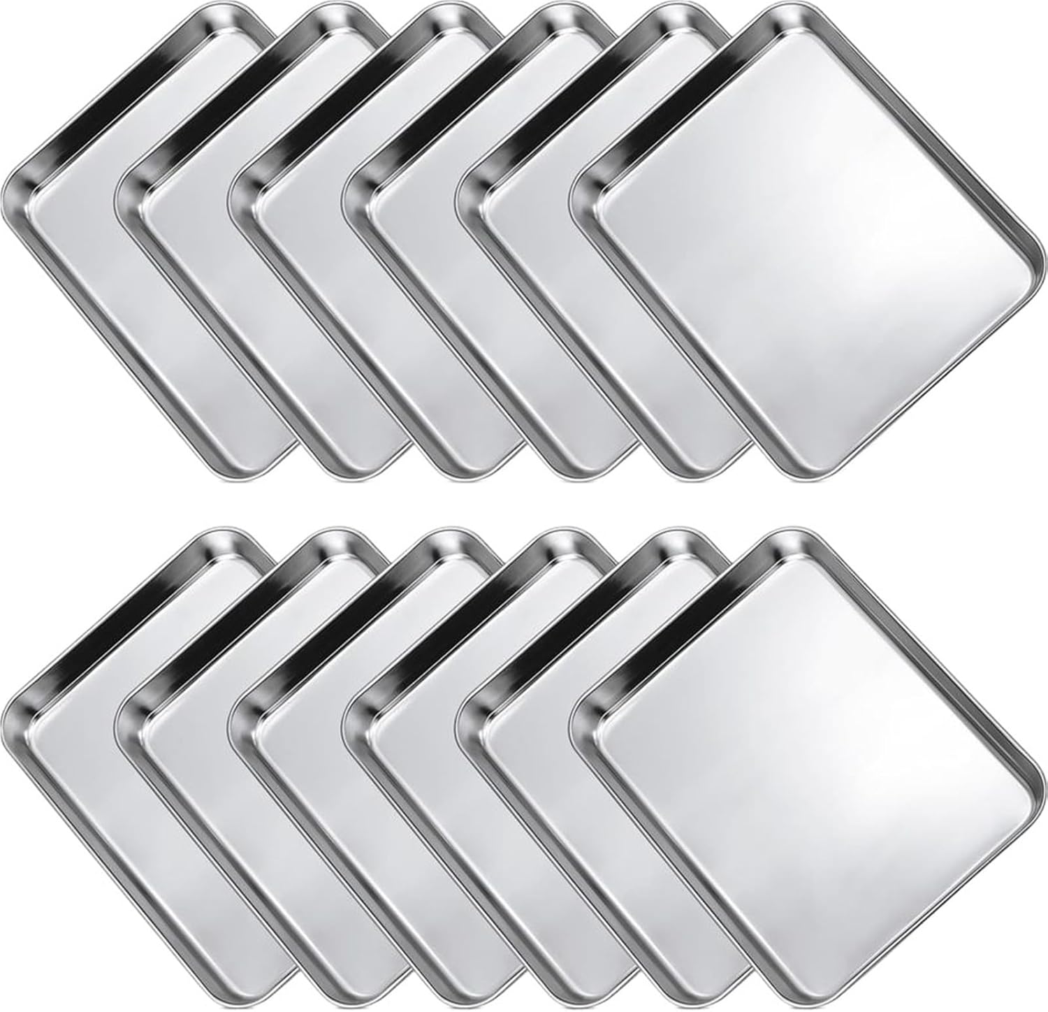 12-Piece Stainless Steel Baking Sheet & Cookie Sheet Set, Nonstick Metal Trays for Oven, Toaster, Cake and Food Serving