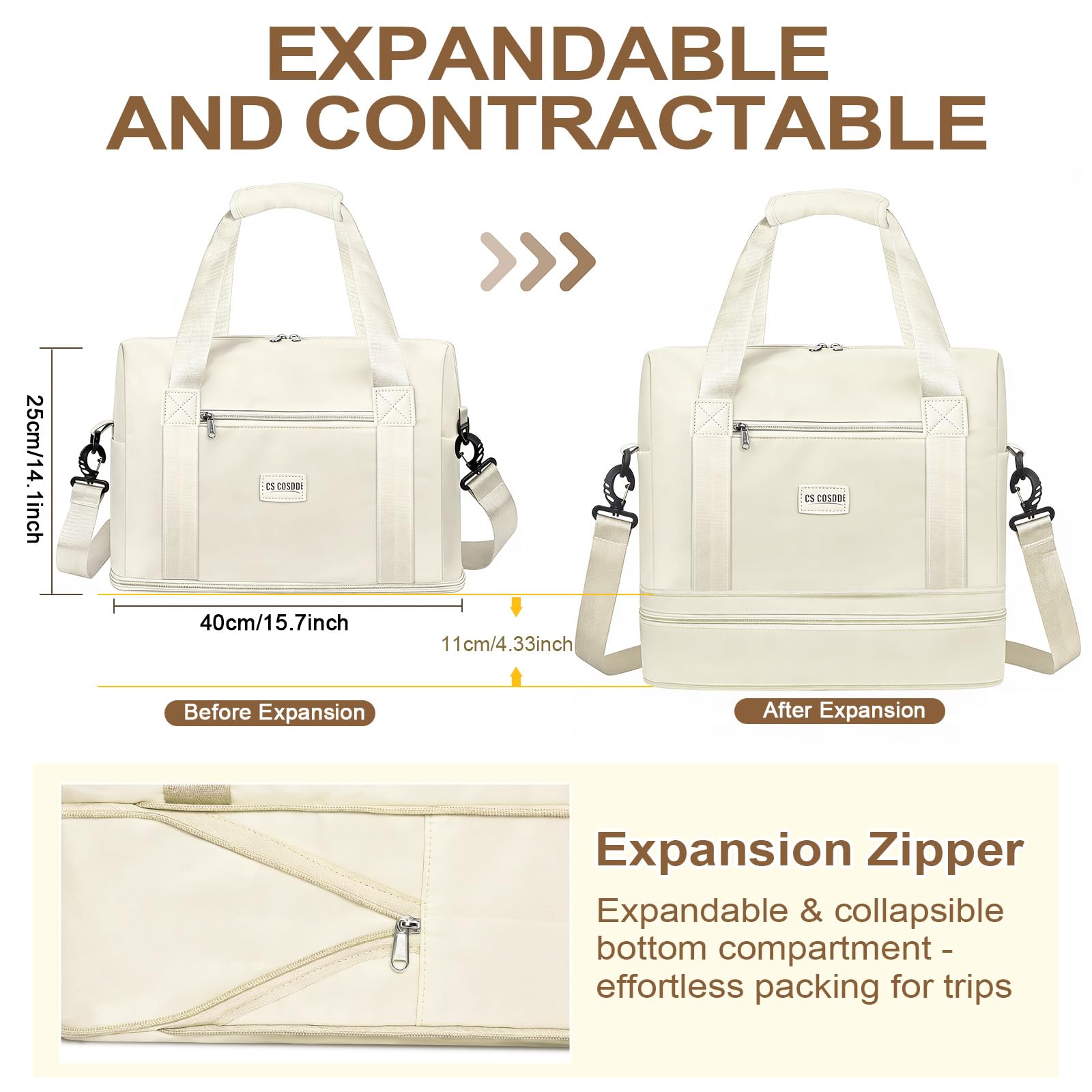 CS COSDDI Travel Bag, Overnight Bag with Shoes Compartment & Wet Pocket, Weekend Bags for Water Resistant Haspital Bag Gym Duffle Bag Women Men Holdall Bag, for Ryanair Cabin Bags 40x30x20