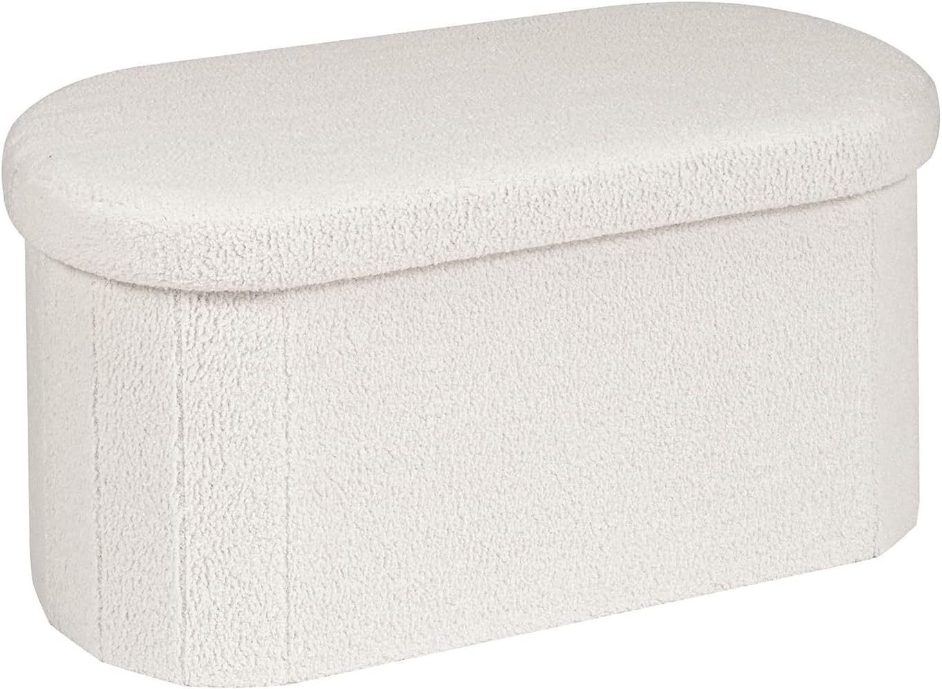 Bonlife Folding Ottoman Storage Bench,Boucle Footstool Oval, End of Bed Stool, Ideal for Living Room, Bedroom,76x38x38cm,White