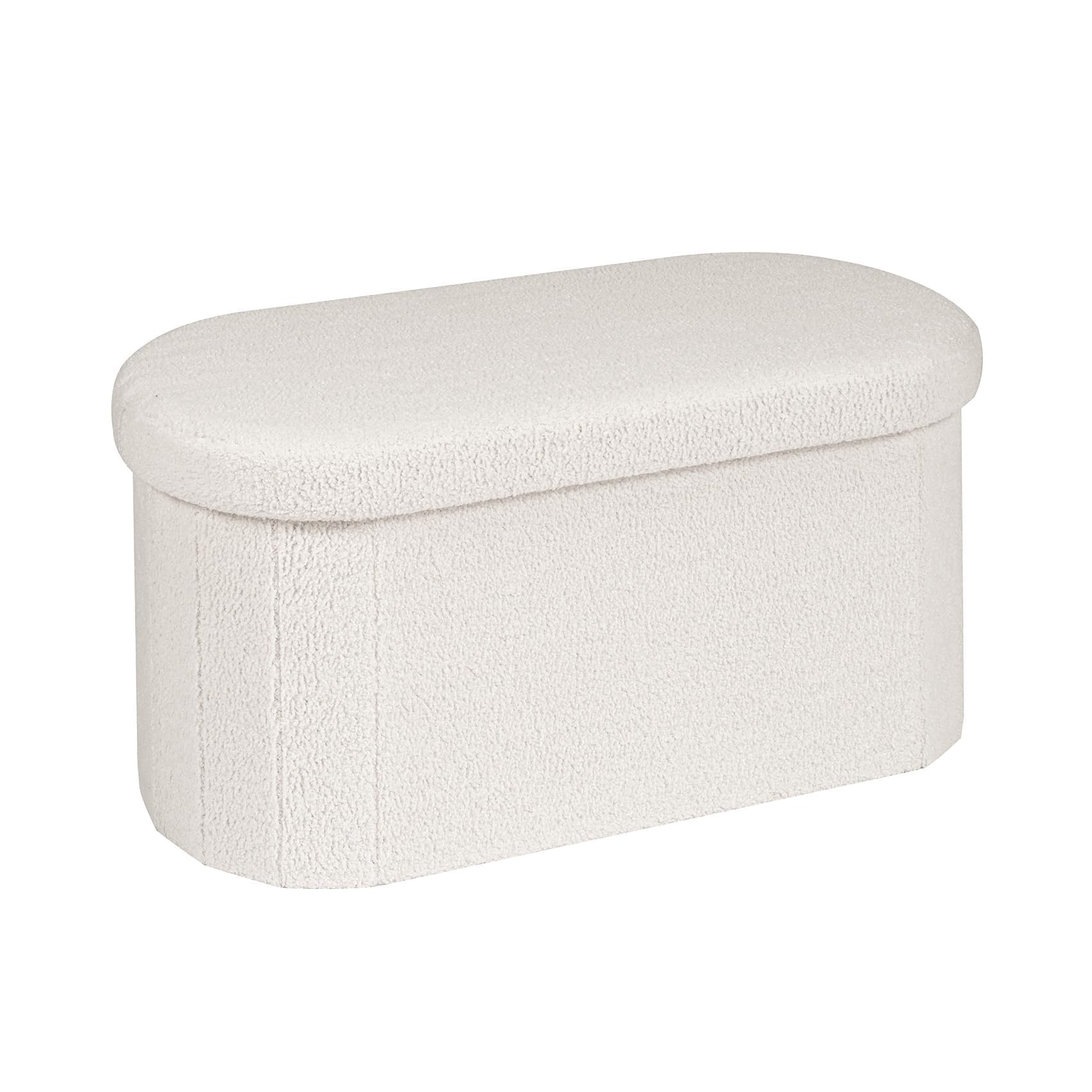 Bonlife Folding Ottoman Storage Bench,Boucle Footstool Oval, End of Bed Stool, Ideal for Living Room, Bedroom,76x38x38cm,WhiteThe Forest Stewardship Council