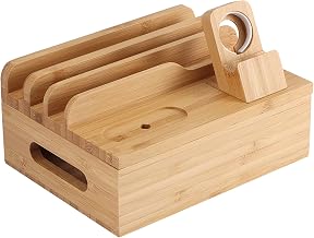 Estações de carregamento de bambu, base de carregamento 2 em 1, suporte de telefone de carregamento, rack de armazenamento de mão de obra fina, compacta e leve, economiza espaço para carro e escritório