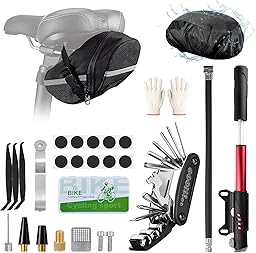 Ninonly Kit de Herramientas para Bicicleta 27PCs con Bomba 120PSI y Multiherramienta 16 en 1 Kit Reparación Bicicleta Completo Kit de Parche y Palancas para Camping Viajes Bolsa