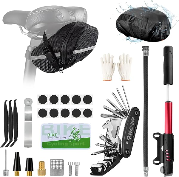 Ninonly Kit de Herramientas para Bicicleta 27PCs con Bomba 120PSI y Multiherramienta 16 en 1 Kit Reparación Bicicleta Completo Kit de Parche y Palancas para Camping Viajes Bolsa - 1