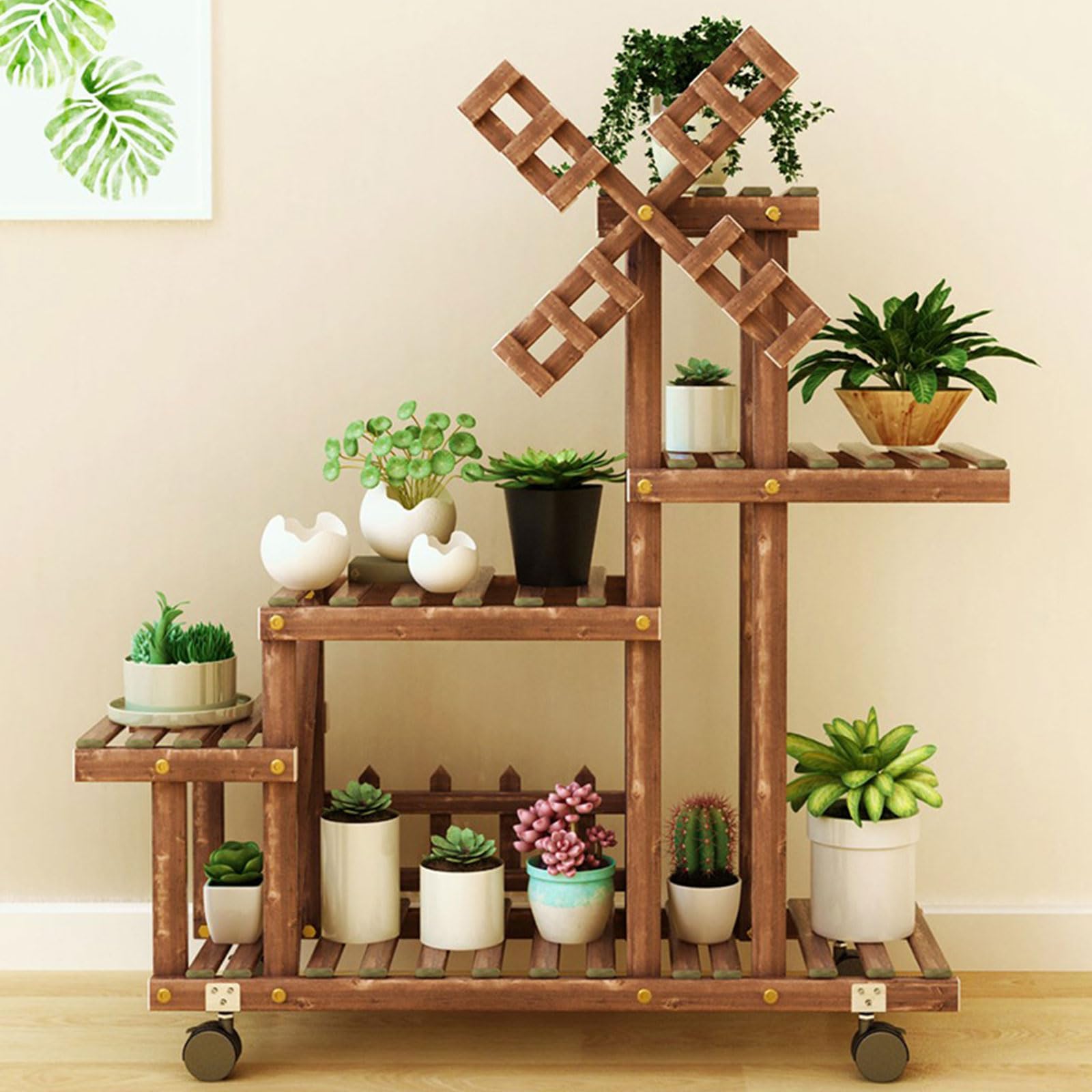 Generisch Platzsparende Holz Pflanzen Organizer für den Balkon, Garten, praktisches Sukkulenten Präsentationsregal für Hobbygärtner, Aufbewahrungsregal