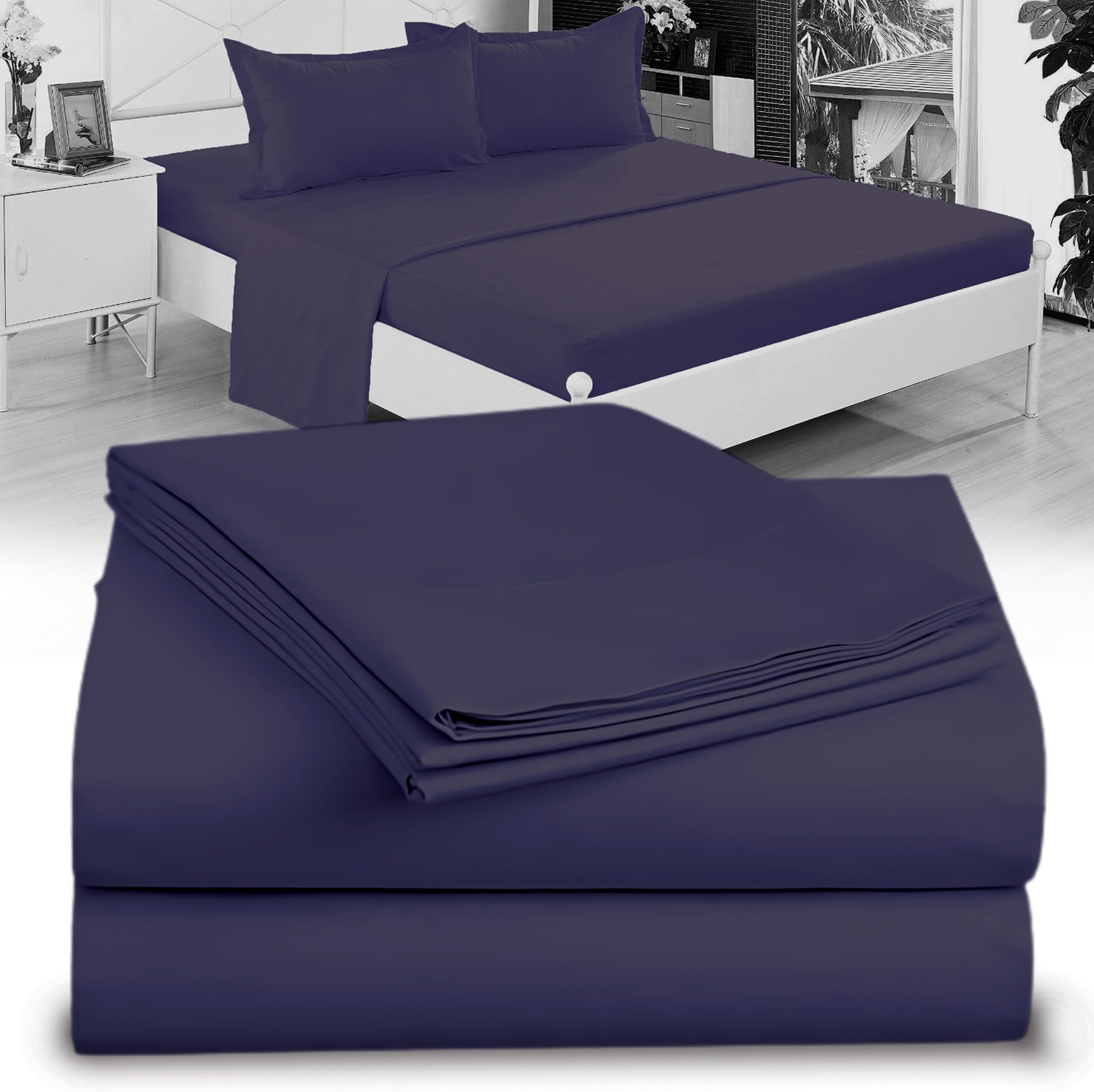 Twin XL 100% Microfiber Cooling Sheets for Hot Sleepers - Prevents Night Sweats - 15" Deep Pockets, 39" x 80" - Ideal for Dorms, Hospitals & Split King Beds - 3 PC Set (Twin XL, Navy)