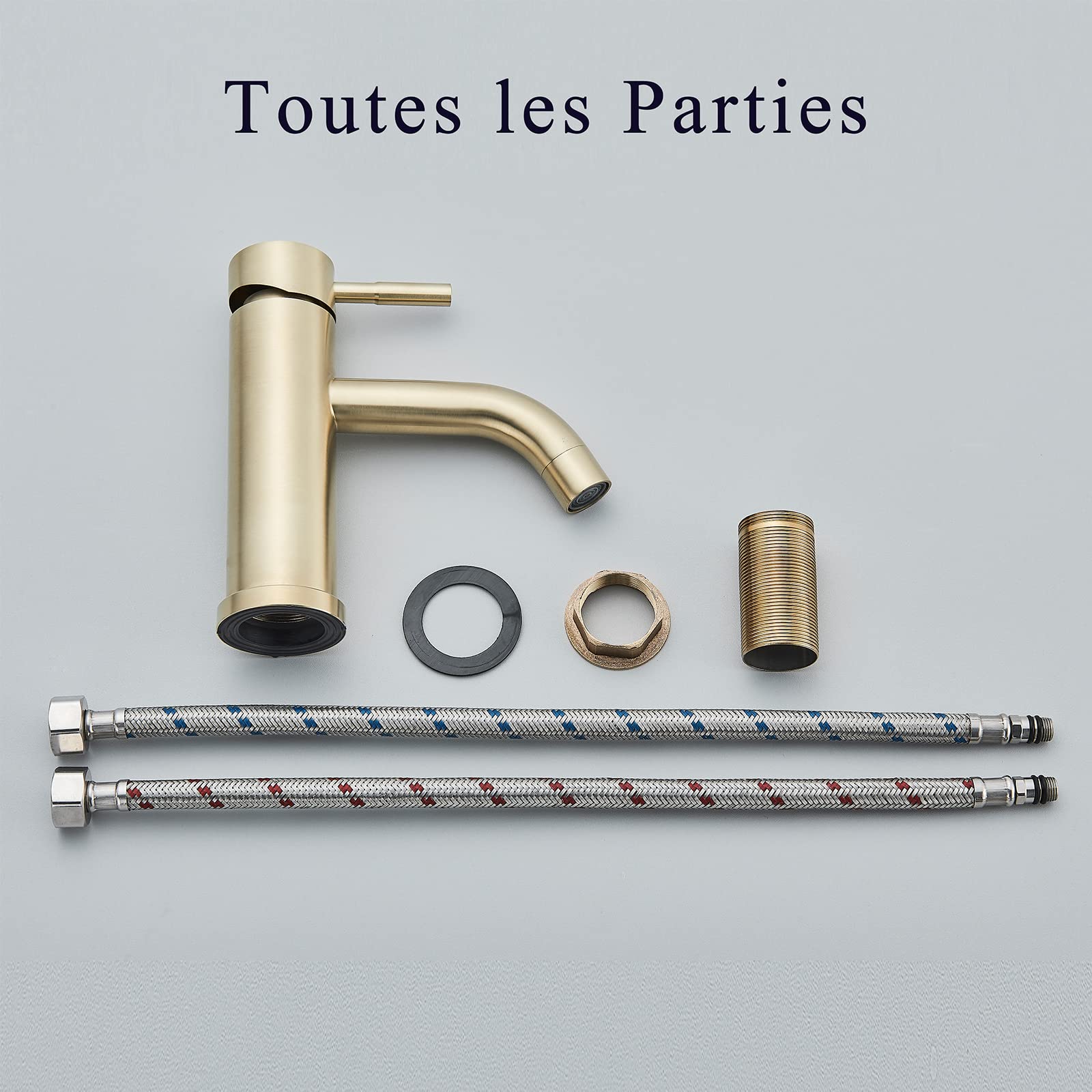 Robinet Salle de Bain Mitigeur de Lavabo Monocommande Robinet de Lavabo Réglable Chaud et Froid Aérateur Démontable Acier Inoxydable,Doré Brossé