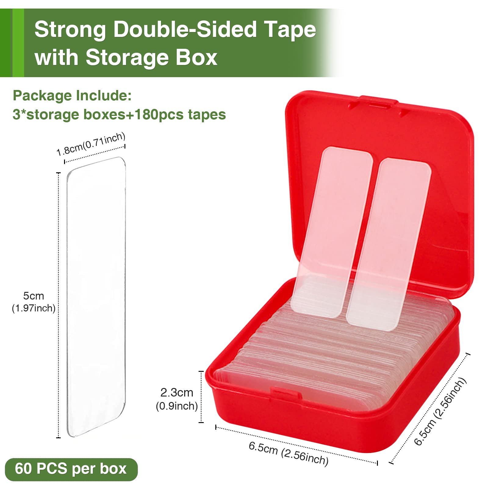 Cinta de doble cara resistente, total de 30 pies, 180 unidades de cinta adhesiva fuerte para montaje sin rastro, extraíble e impermeable (3 paquetes)