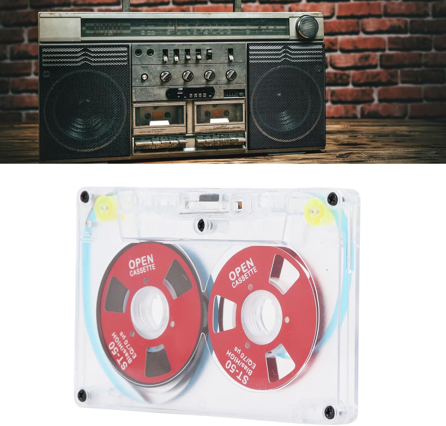 Blank Cassette Tapes for Audio Recording, Low Noise High Output, Solid PC Casing with Metal Electroplated Wheel, 46 Minutes Recording Capacity, Ideal for Music Recording and (Red)