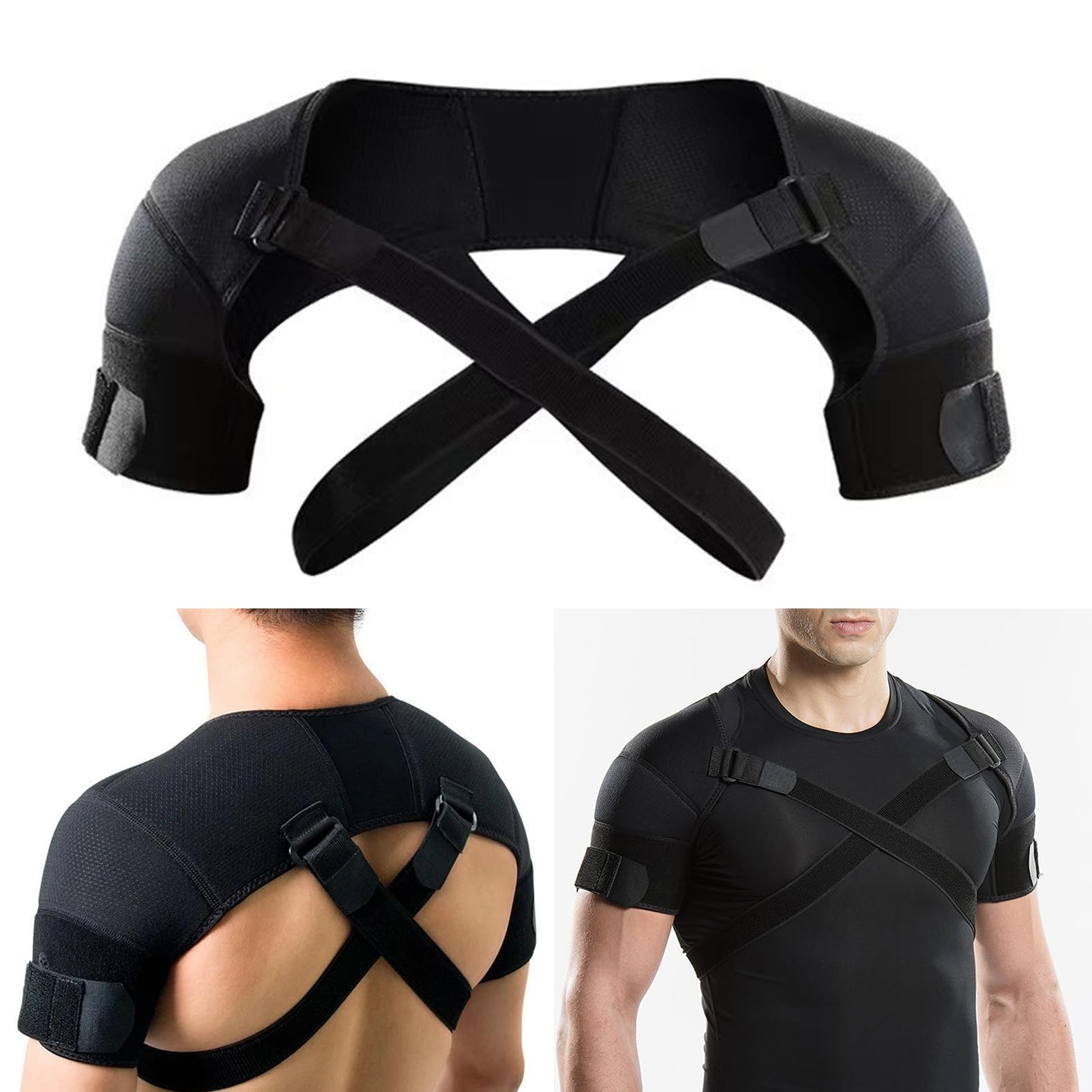 Double Shoulder Brace for Women Men Double Support Compression Sleeve for Sleeping Pain Relief Dual Wrap