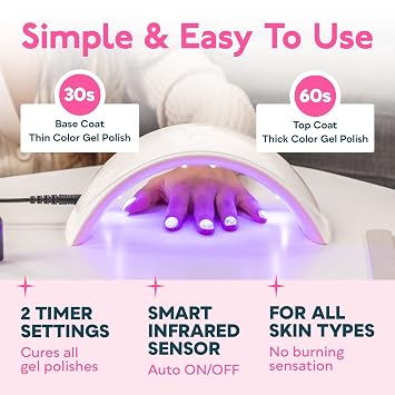 SUNUV LED Nail Lamp, UV Light Gloves for Gel Nails, Fingerless UPF 50+ Anti UV Gloves for Gel Lamp, Nails Dryer with Sensor 2 Timers SUN9C