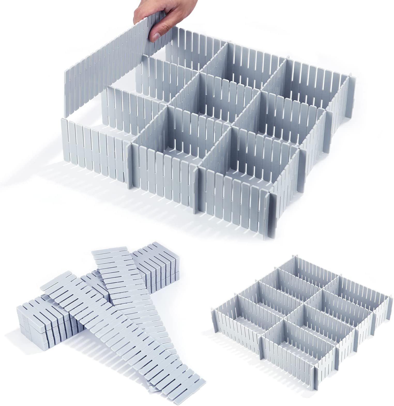 4 Divisori Per Cassetti Regolabili E Tagliabili, In Plastica Bianca, 42 X 6,5 Cm, Organizzatori Universali