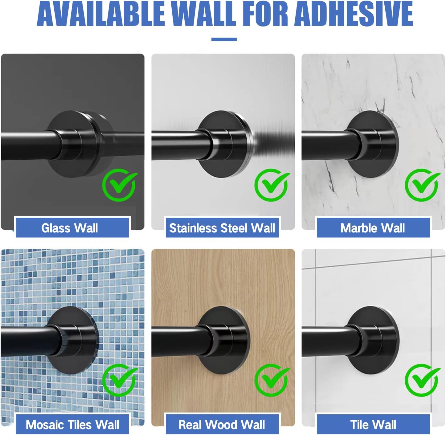 Corner Shower Curtain Rod, L Shaped Adhesive Shower Curtain Rod, Size 60"x30", Black Color, Stainless Steel 304, No Drill L Shape Shower Curtain Rod for Bathtub