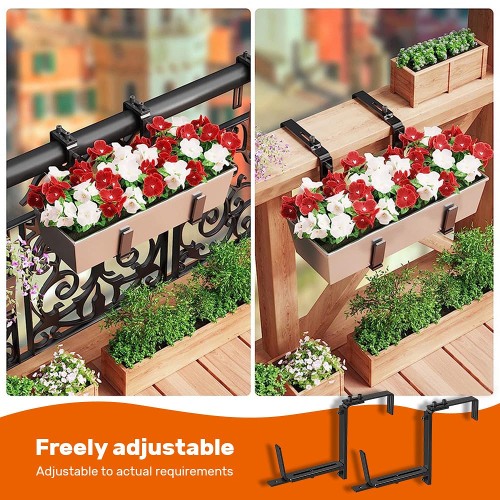 Soporte de Maceteros para Parapetos y Barandas de Balcón, Soporte de Jardineras Adecuado y Ajustable, Soporte Macetas Exterior, Fijación metálica Flexible para jardineras