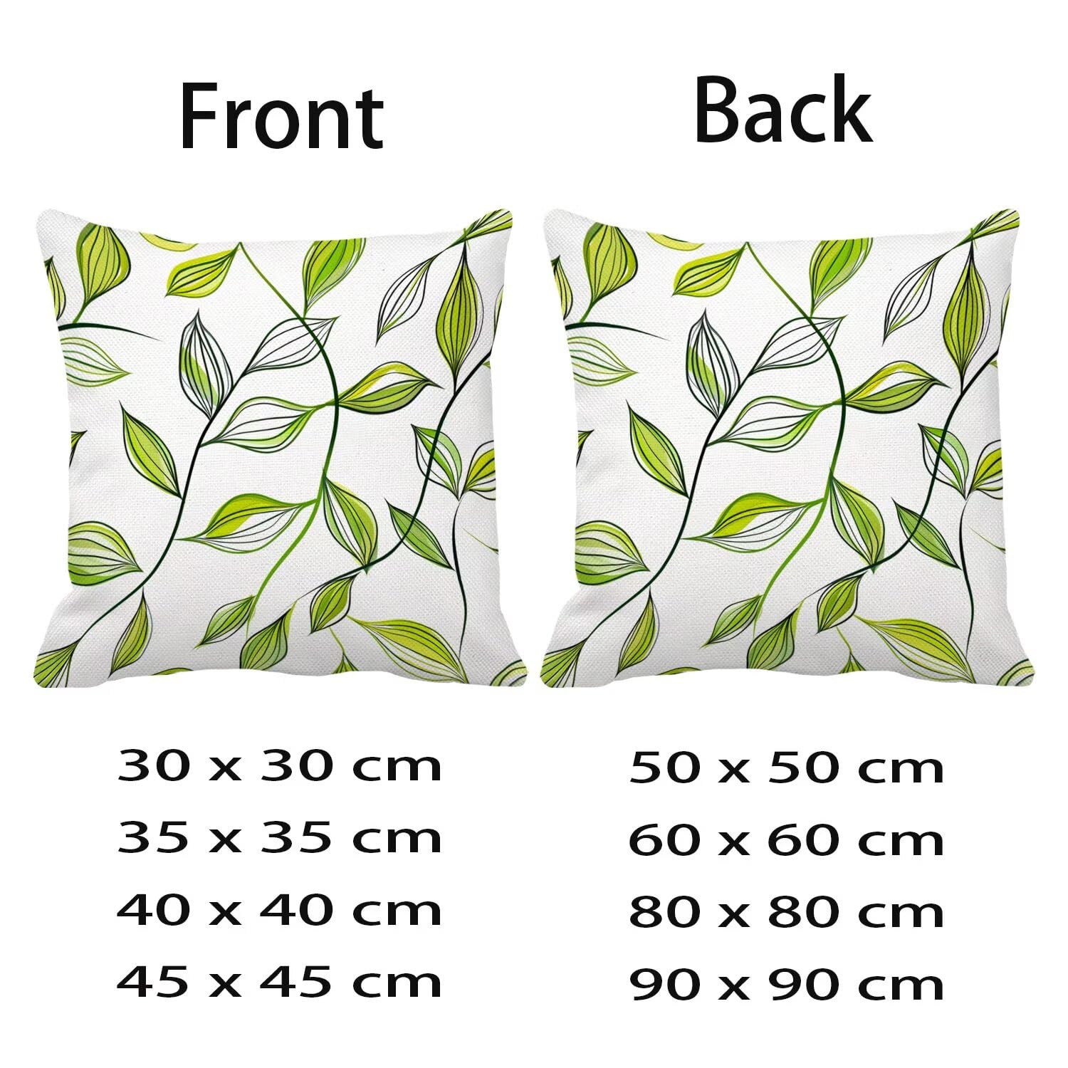 Wodoszczelna poszewka na poduszkę do użytku na zewnątrz, 90 x 90 cm, zestaw 2 szt., lniana poszewka na poduszkę, z nadrukiem zielonych liści, poszewki na poduszki, łatwe do salonu, na taras, do