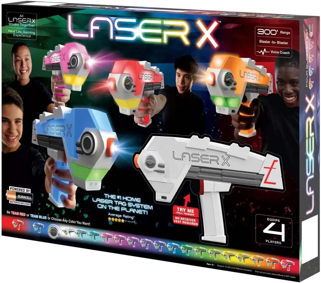 Laser X Revolution Blaster-to-Blaster Laser Tag Game, 4 Player Set, Interactive Infrared Battle Toy, 300 ft Range, Lights & Sound Effects, Indoor & Outdoor Play, Ages 6+, Model 1582452