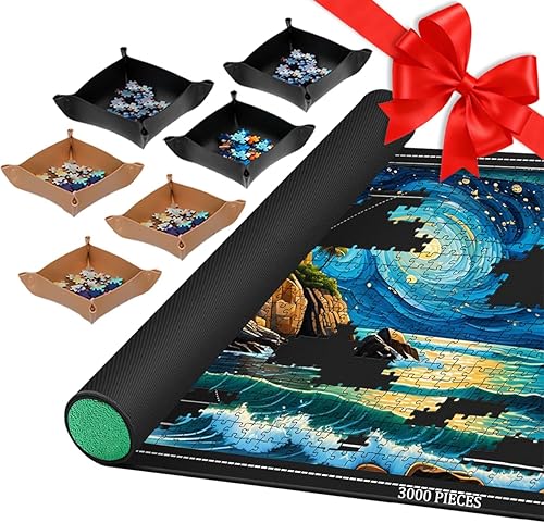 Vista 8 de Alfombrilla enrollable para rompecabezas de 43 x 26 pulgadas, hasta 1500 piezas, rompecabezas mate con parte inferior de goma antideslizante y parte