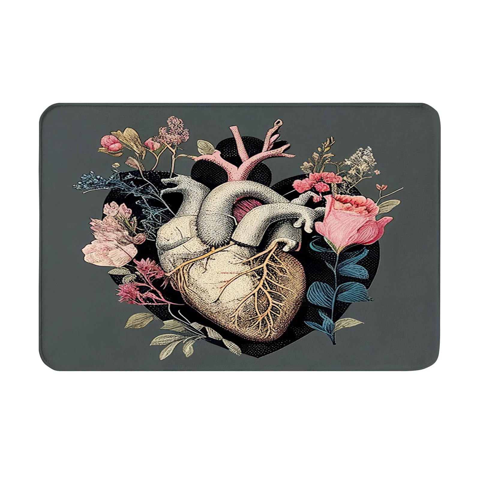 OOZ Non-Slip Flannel Soft Doormat Floor Entryways Outdoor Indoor Front Door Mat,Pink Roses and Hearts Design Bath Mat,Multicolor
