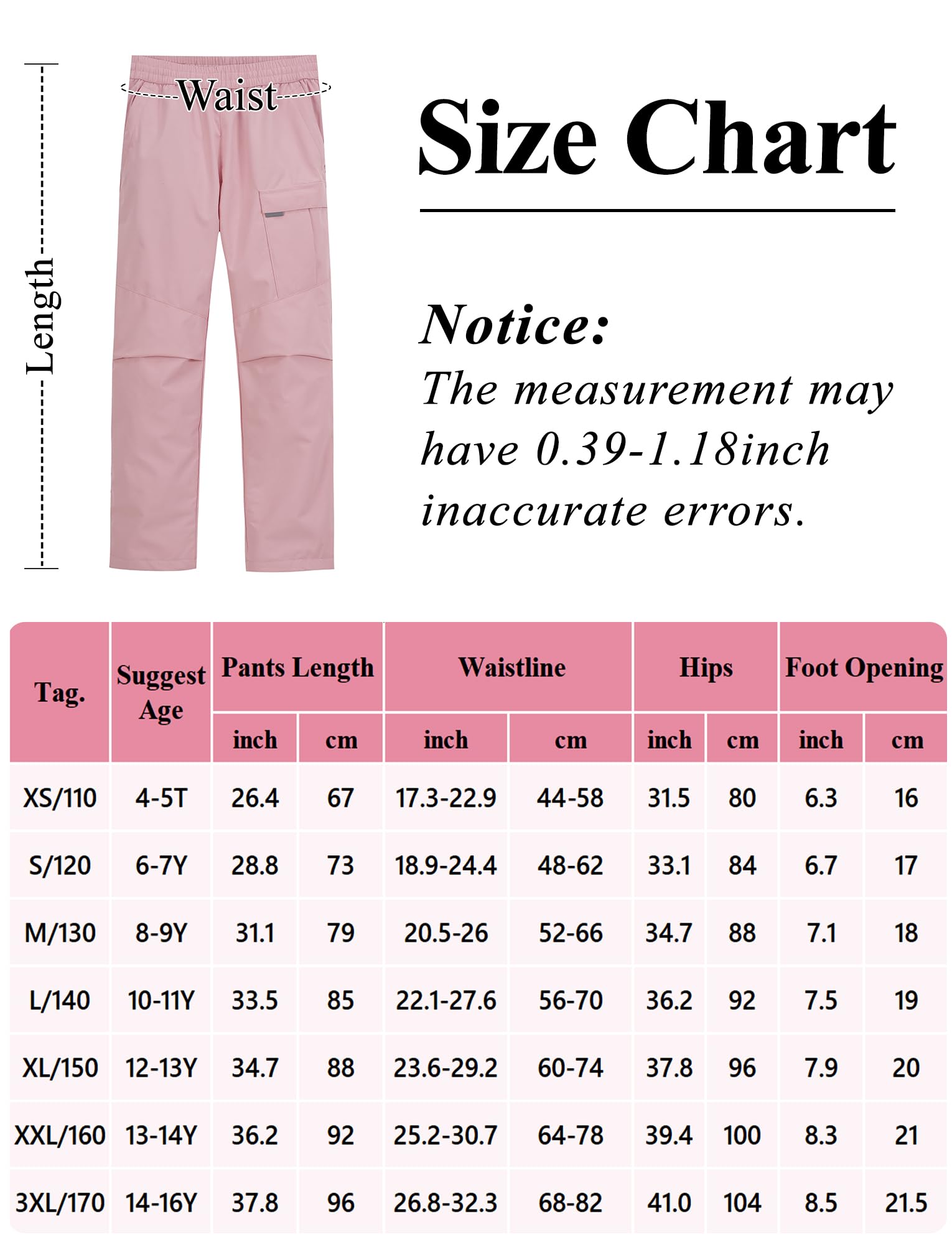 Happy Cherry - Pantalones de Montaña Invierno Niña Pantalones de Nieve con Forro Polar Infantil Pantalón de Nieve A Prueba de Viento Calentar Softshell para Senderismo Esquí al Aire Libre -104-170cm