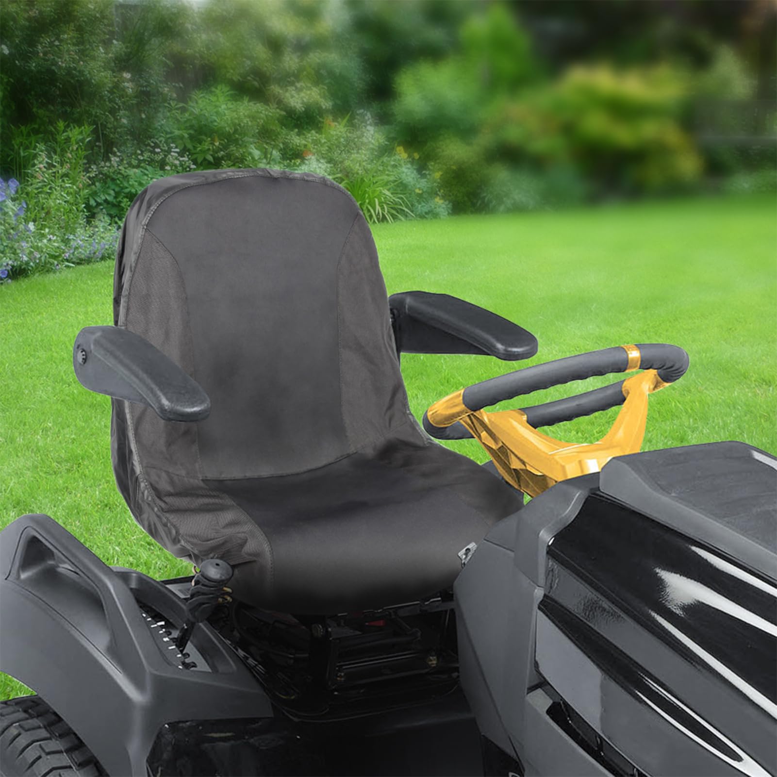 Traktorsitzbezug – Wasserdichte Sitzabdeckung Garten, Belastbarer Schutzüberzug Gerät, Komfortpolster Rückenlehne Outdoor | Robuste Schicht Gegen Abnutzung Schmutz, Mit Werkzeugtaschen Halterung Für R
