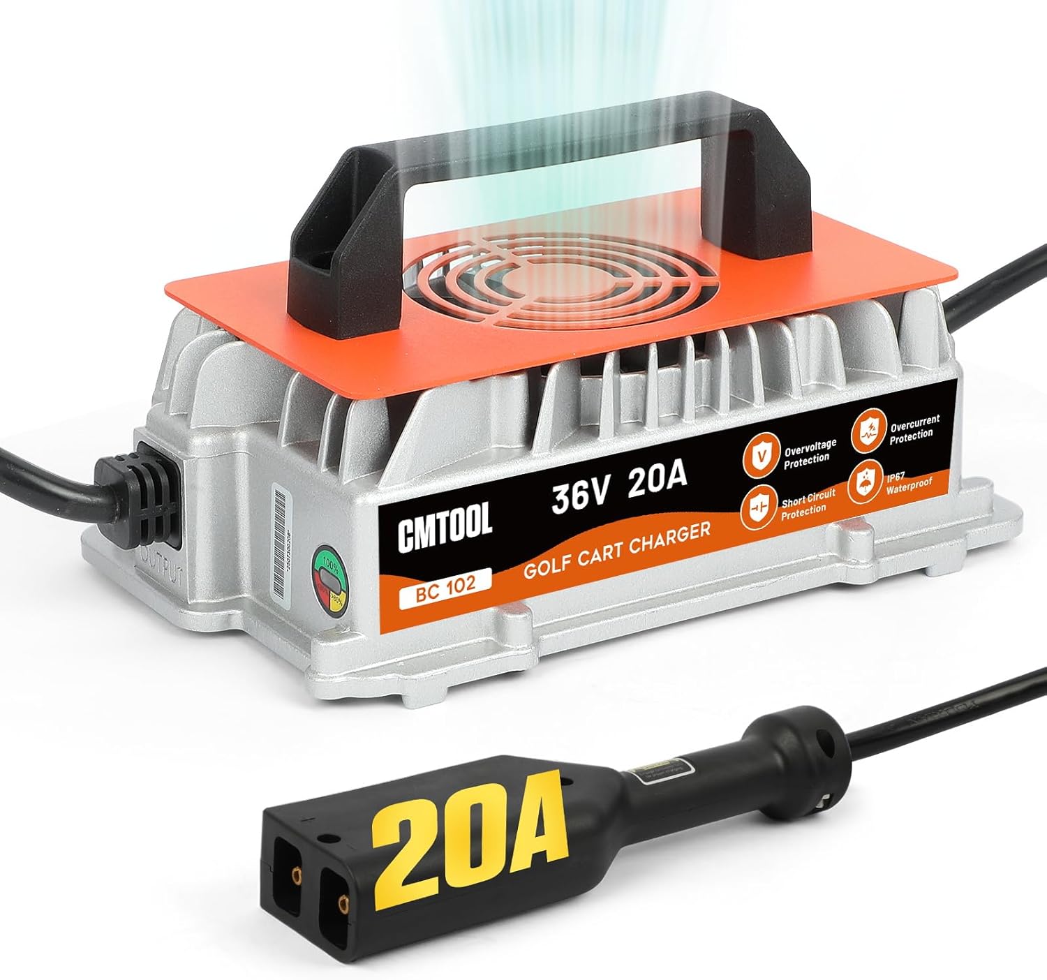 CMTOOL 36 Volt Golf Cart Battery Charger for EZGO, IP67 Waterproof, Fully Automatic 36V EZGO Smart Fast Charging Trickle Charger for Lead-Acid Batteries, 16Ft Cable (20A)